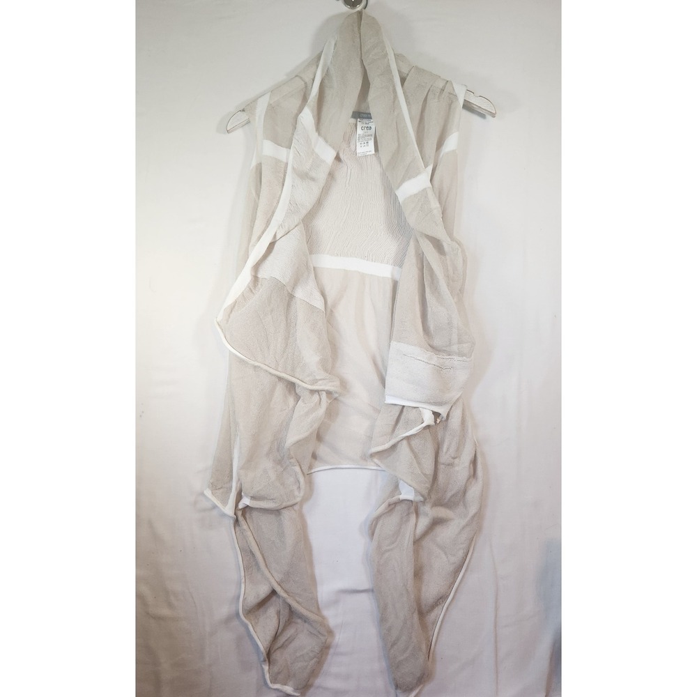 Crea Concept Beige Knit Draped Open Front Vest Asymmetrical Layering Piece